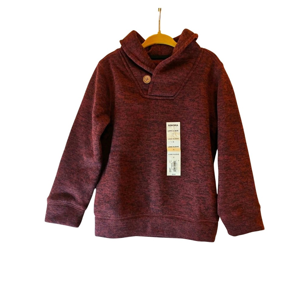 Sonoma Goods For Life Shawl Collar Sweater Boys 4 Maroon NWT Marled Pullover